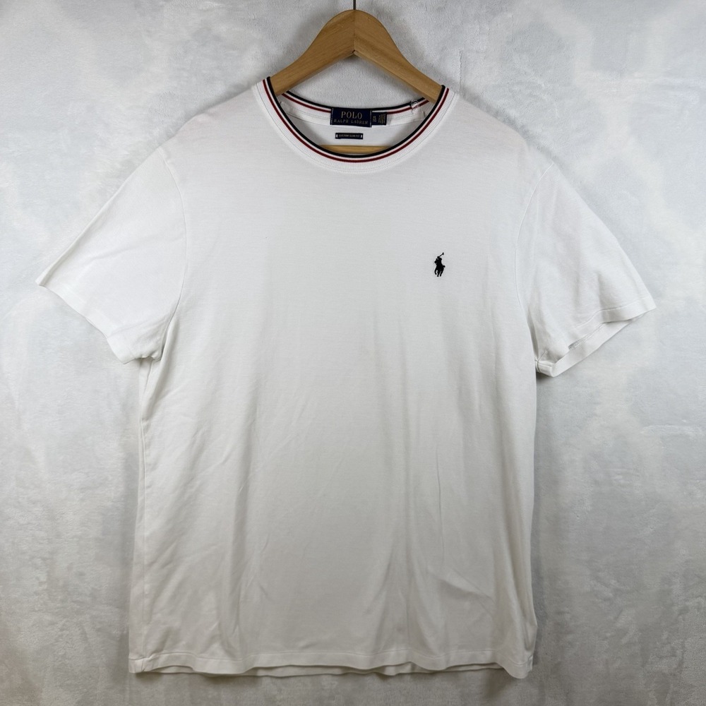 Polo Ralph Lauren Slim Fit Tee White Ribbed Knit XL Mens T-Shirt